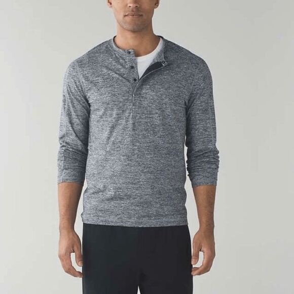Lululemon Surge Long Sleeve Henley in Space Dye Camo Black Dark Slate​​​​ - Picture 2 of 8